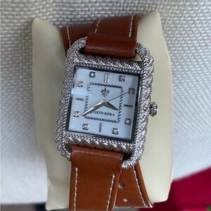 Judith Ripka Silver and Brown Leather Watch
